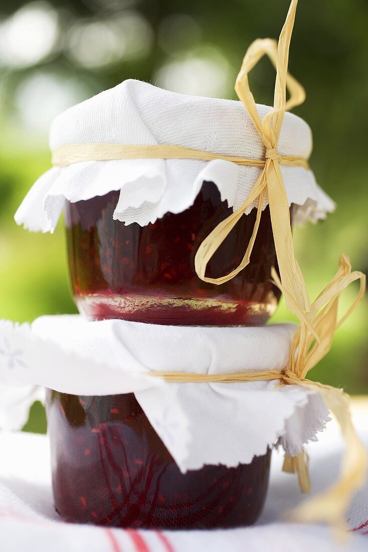 Two jars of berry jam to give as gifts