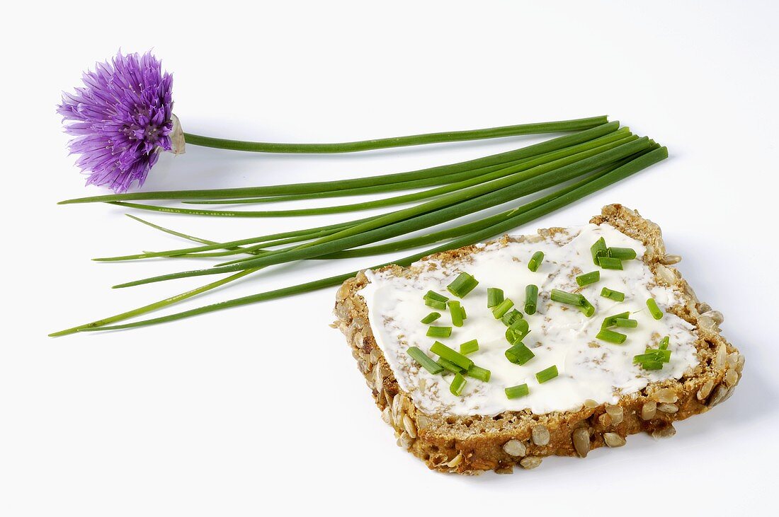 Bread and butter with fresh chives