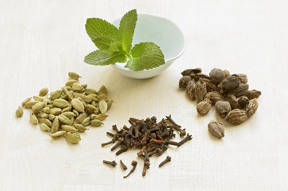 Assorted spices and mint