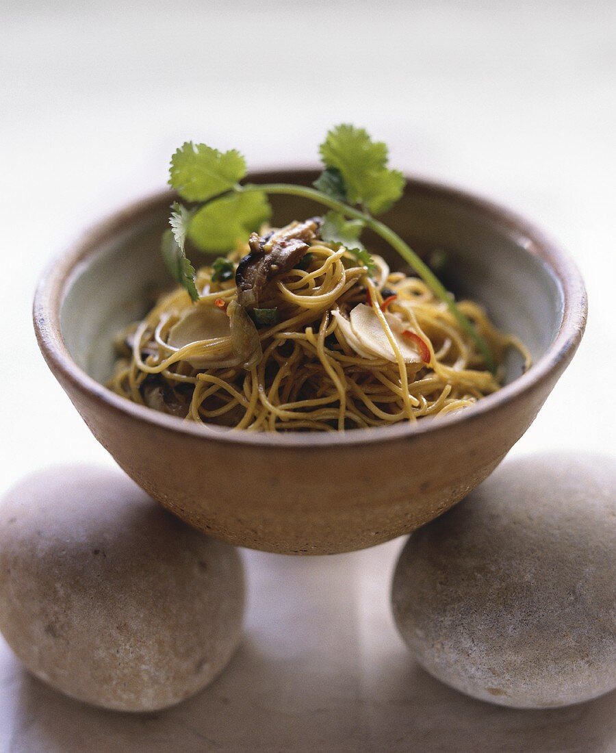 Fried ginger noodles with shiitake mushrooms