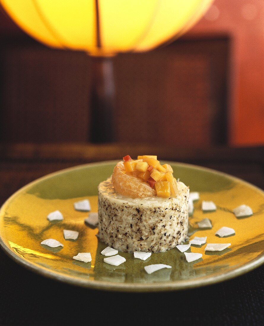 Sweet coconut rice with mango, mandarins and ginger