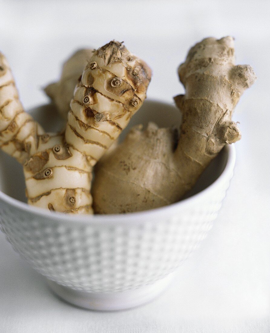 A ginger root and a galanga root