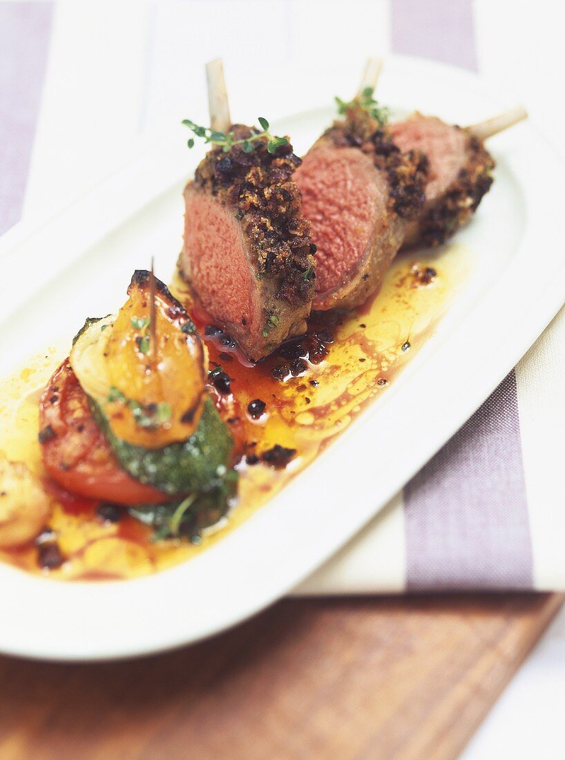 Rack of lamb with olive crust and ratatouille