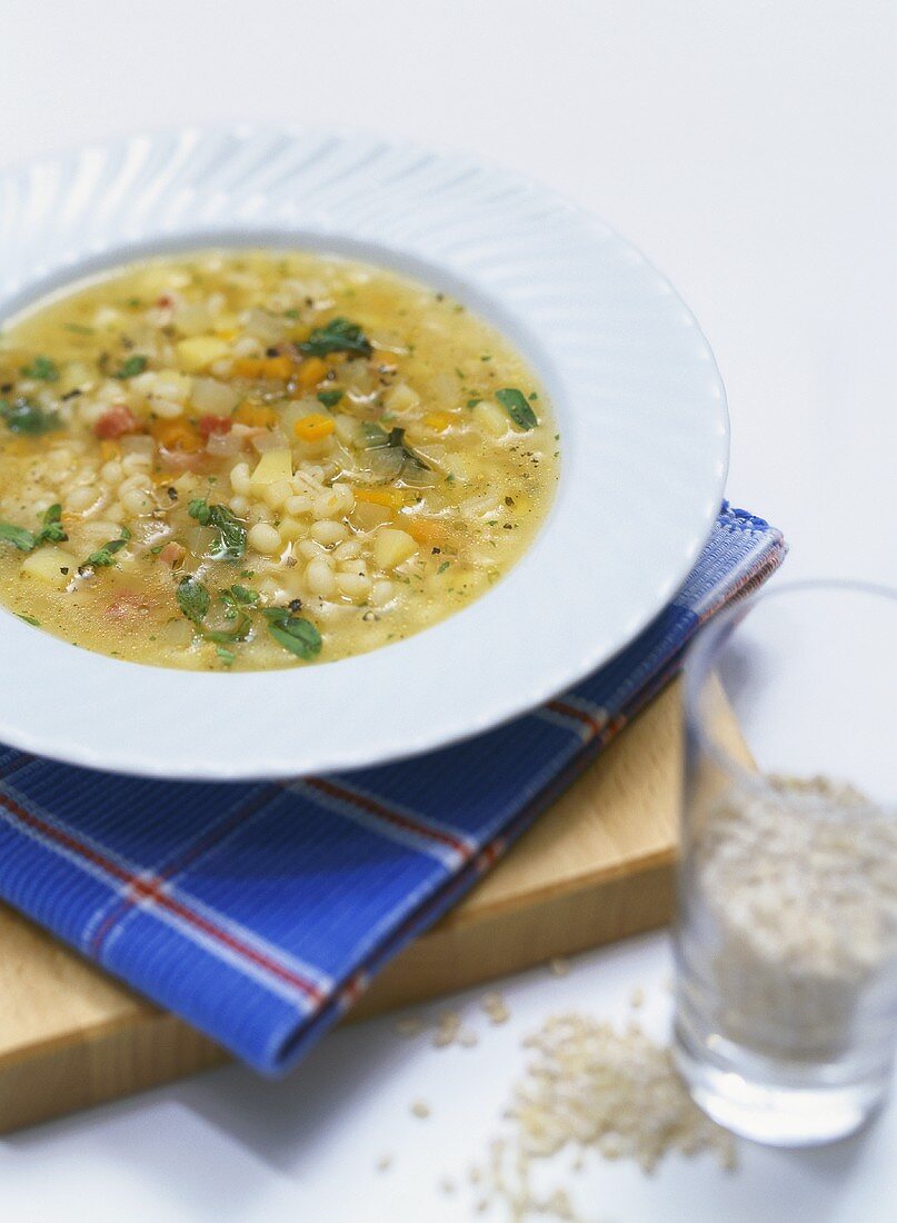 Pearl barley soup with root vegetables
