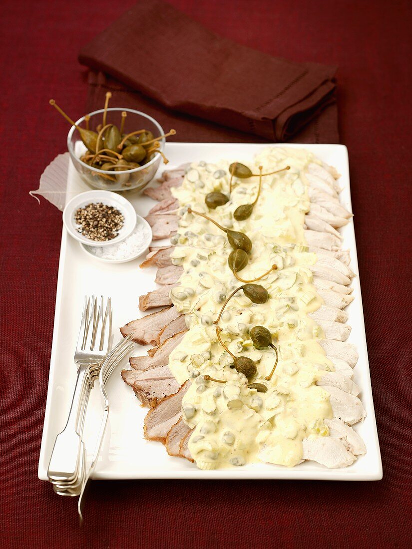 Turkey breast with mustard sauce and capers