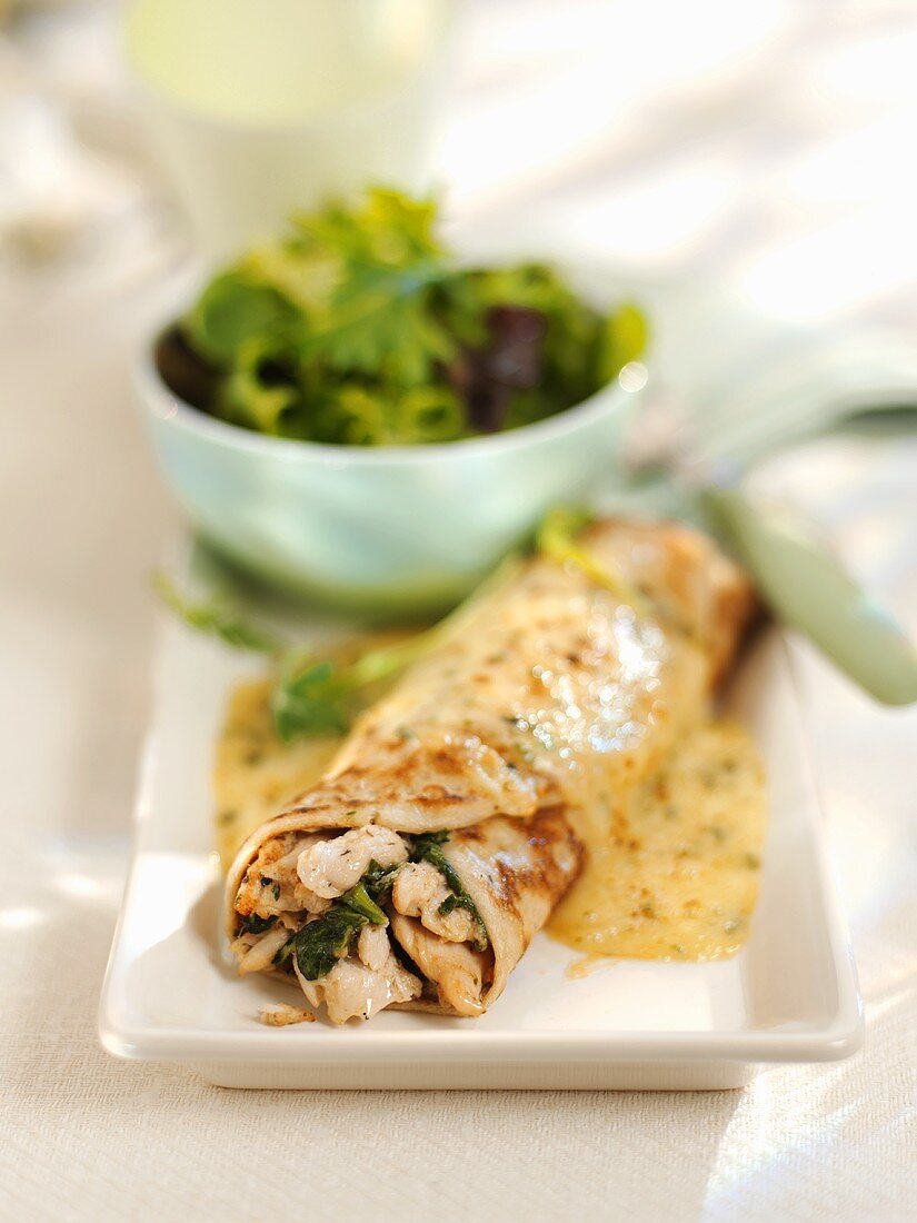 Chicken and spinach pancake