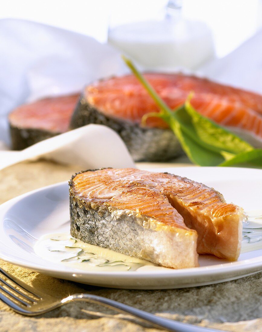 Salmon steak with sorrel