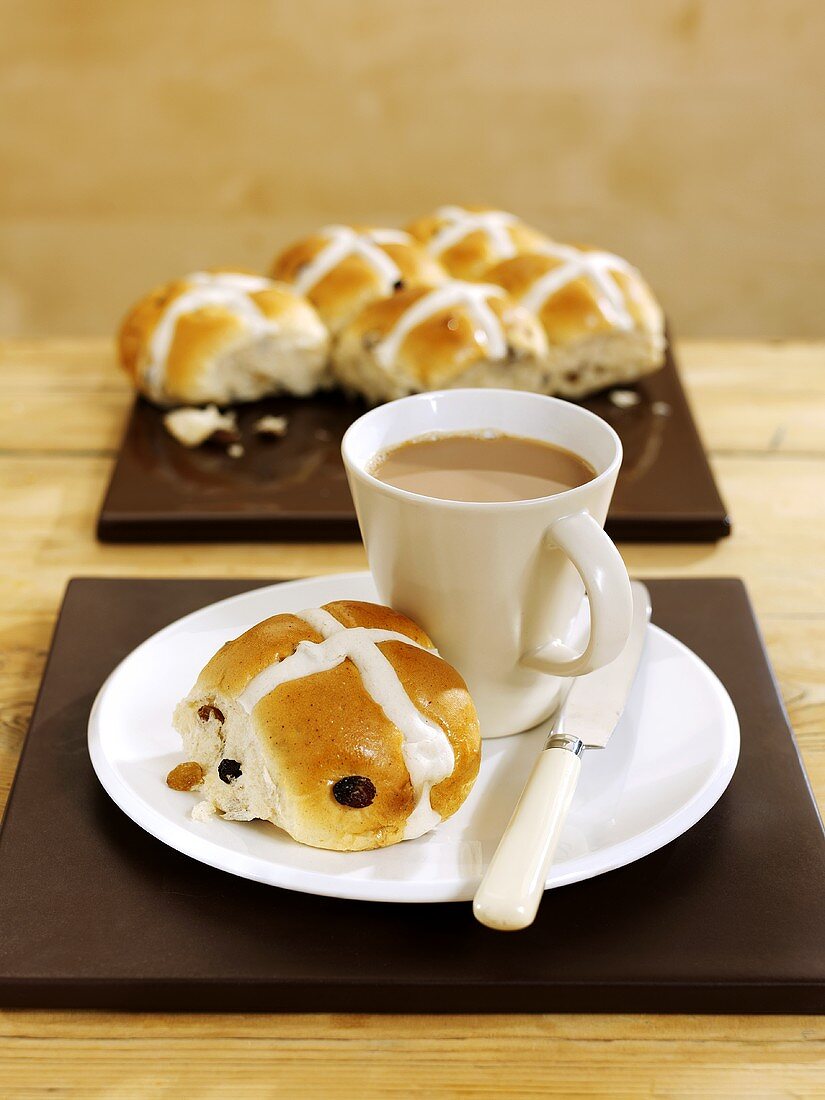 Hot cross buns and coffee