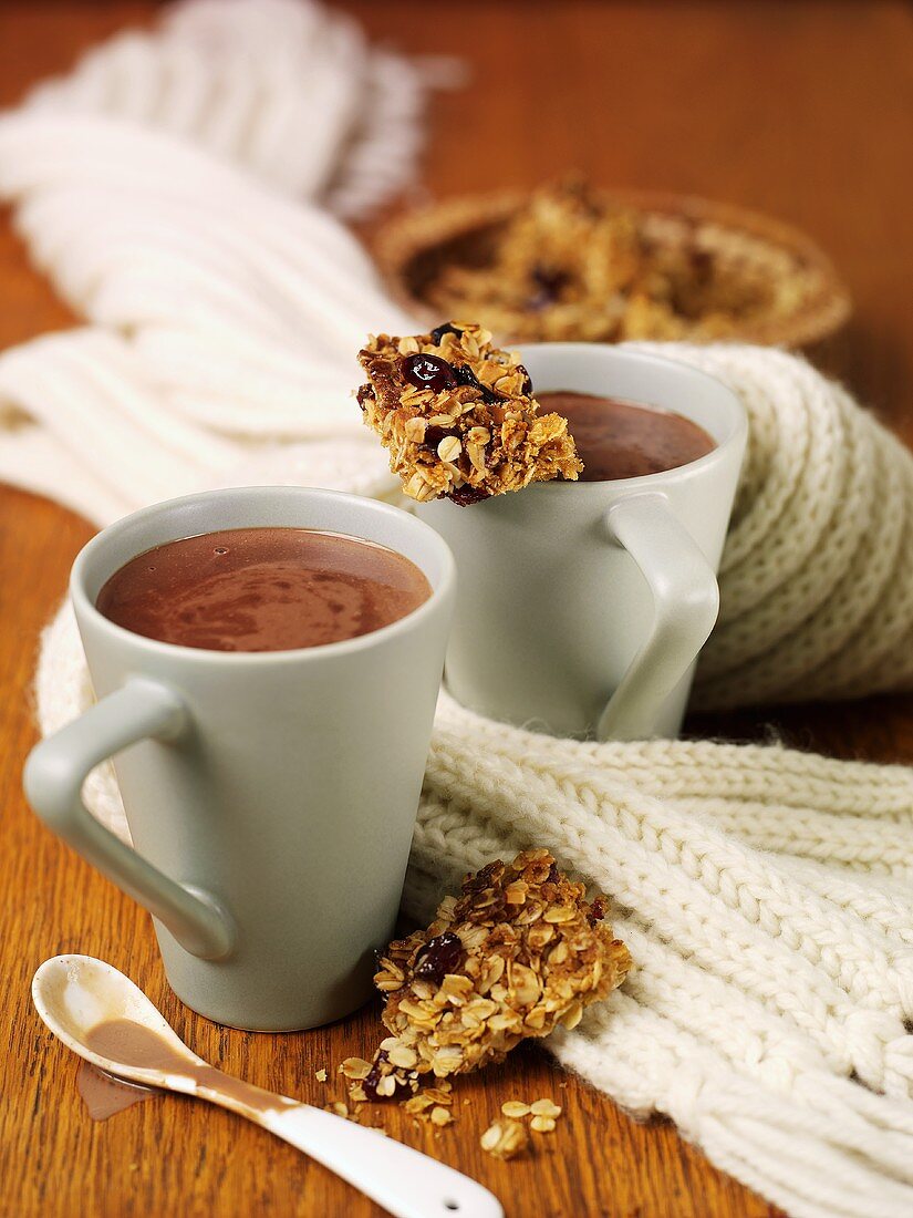 Hot chocolate and flapjacks (home-made oat bars)