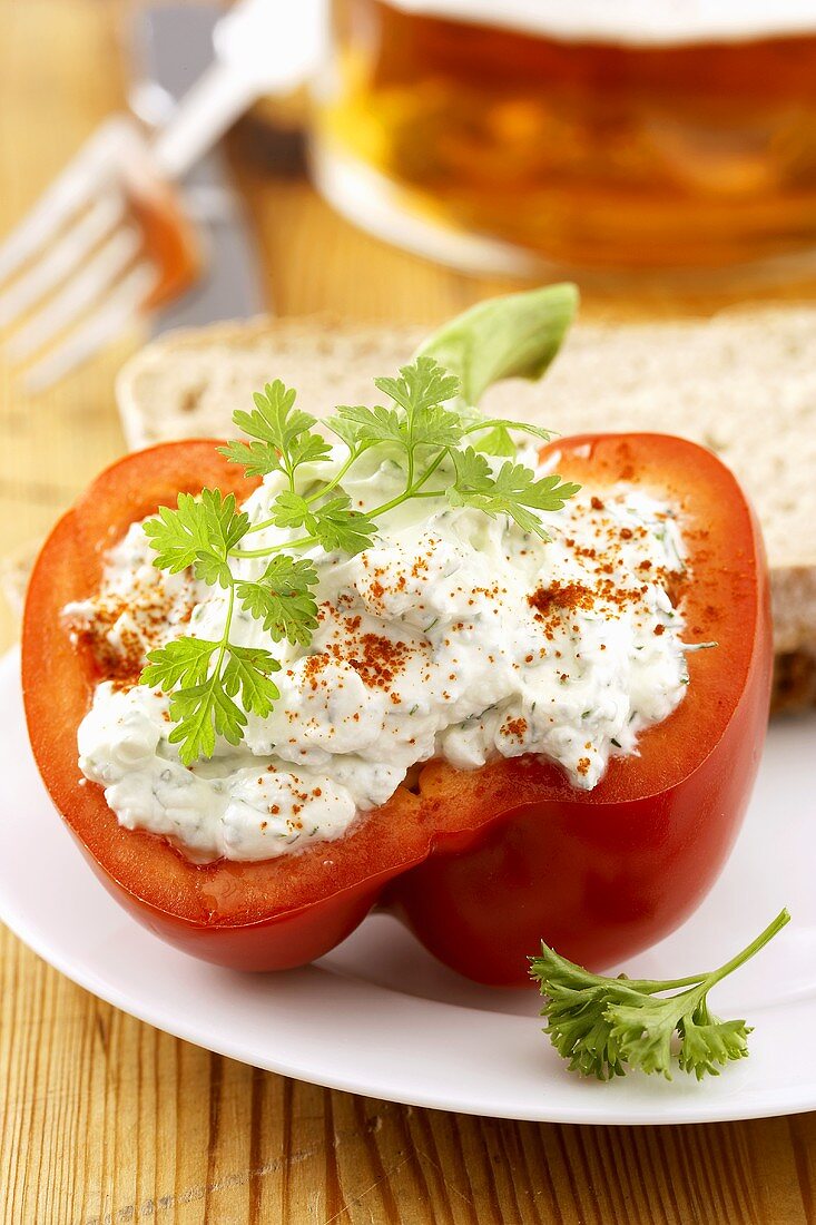 Pepper stuffed with herb soft cheese