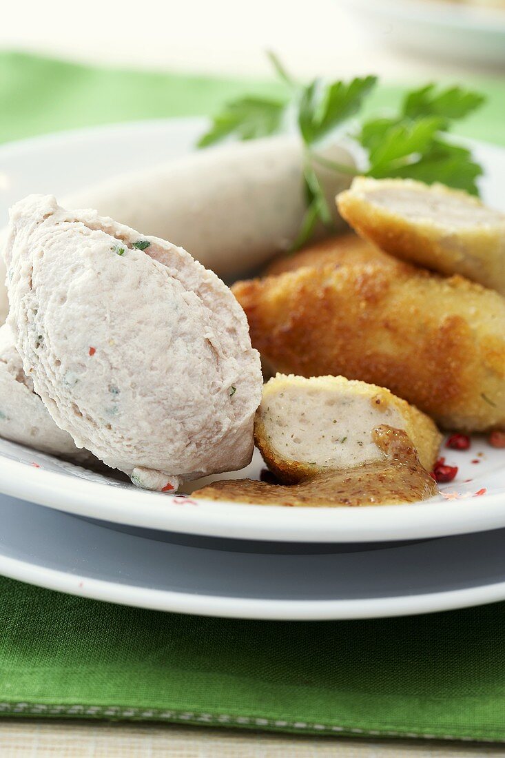 Weisswurst (white sausage), natural and breaded