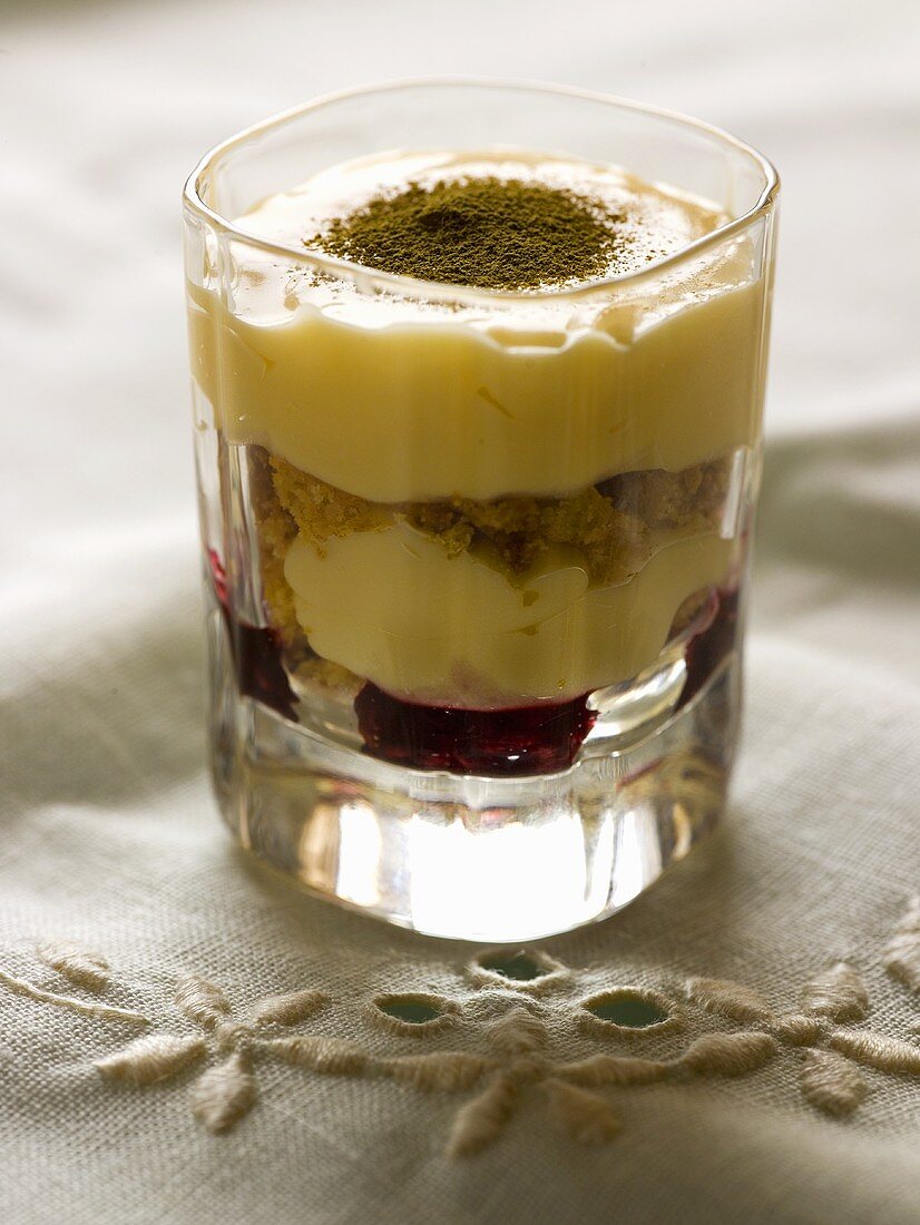 Tiramisu with cherries in a glass