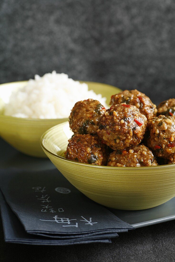 Asian meatballs and rice