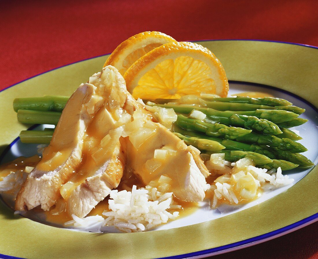 Chicken breast with green asparagus