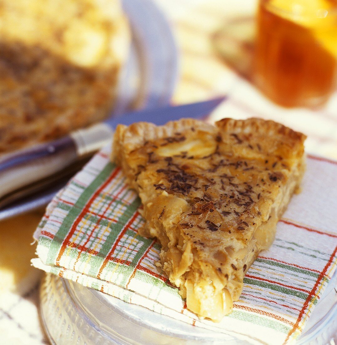 Ein Stück Zwiebelkuchen