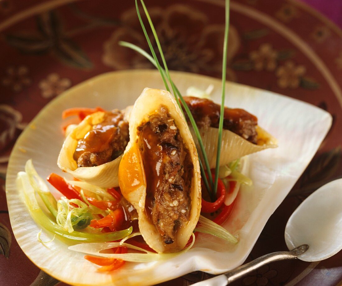 Giant pasta shells with Chinese filling