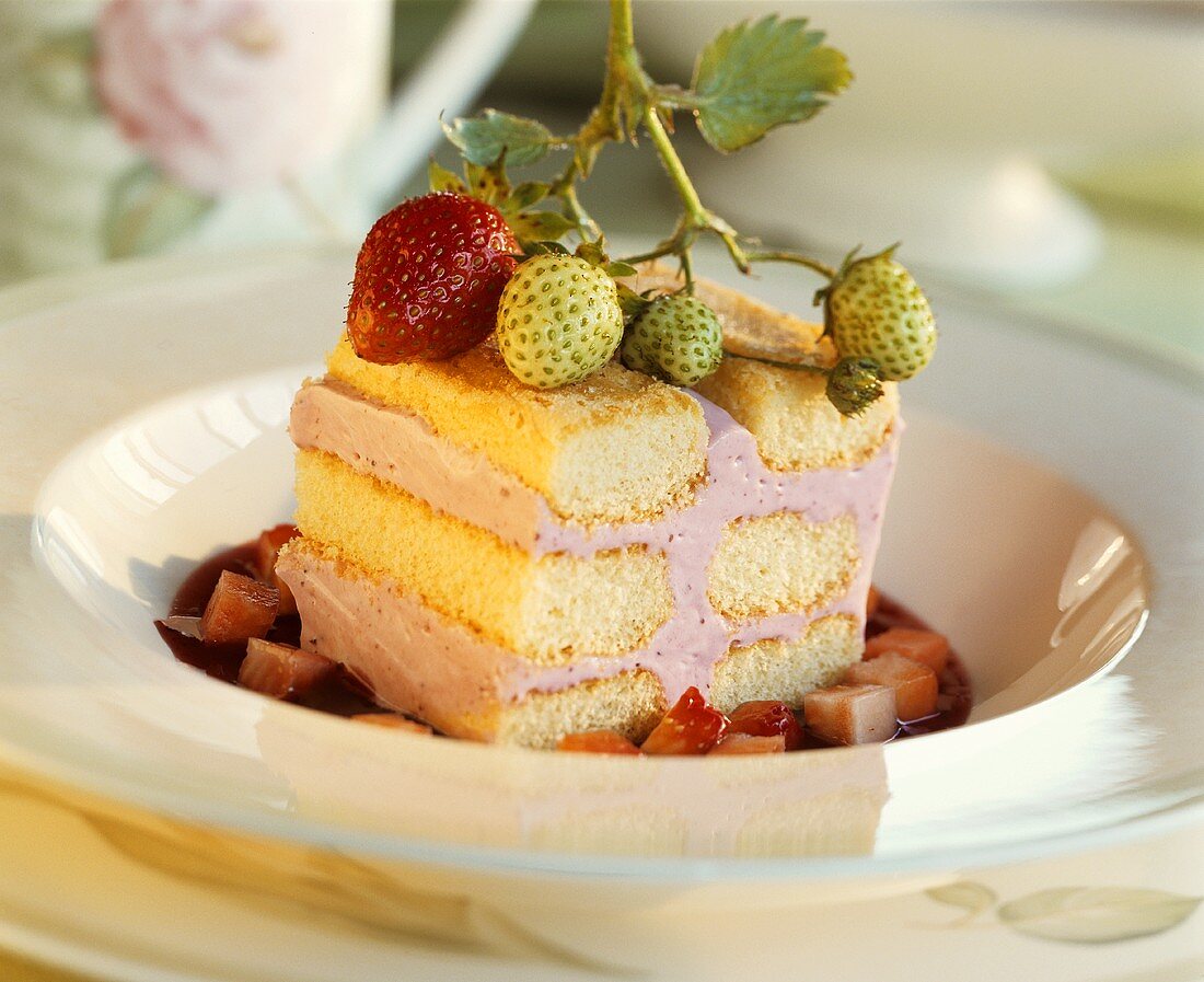Sponge slice with strawberries
