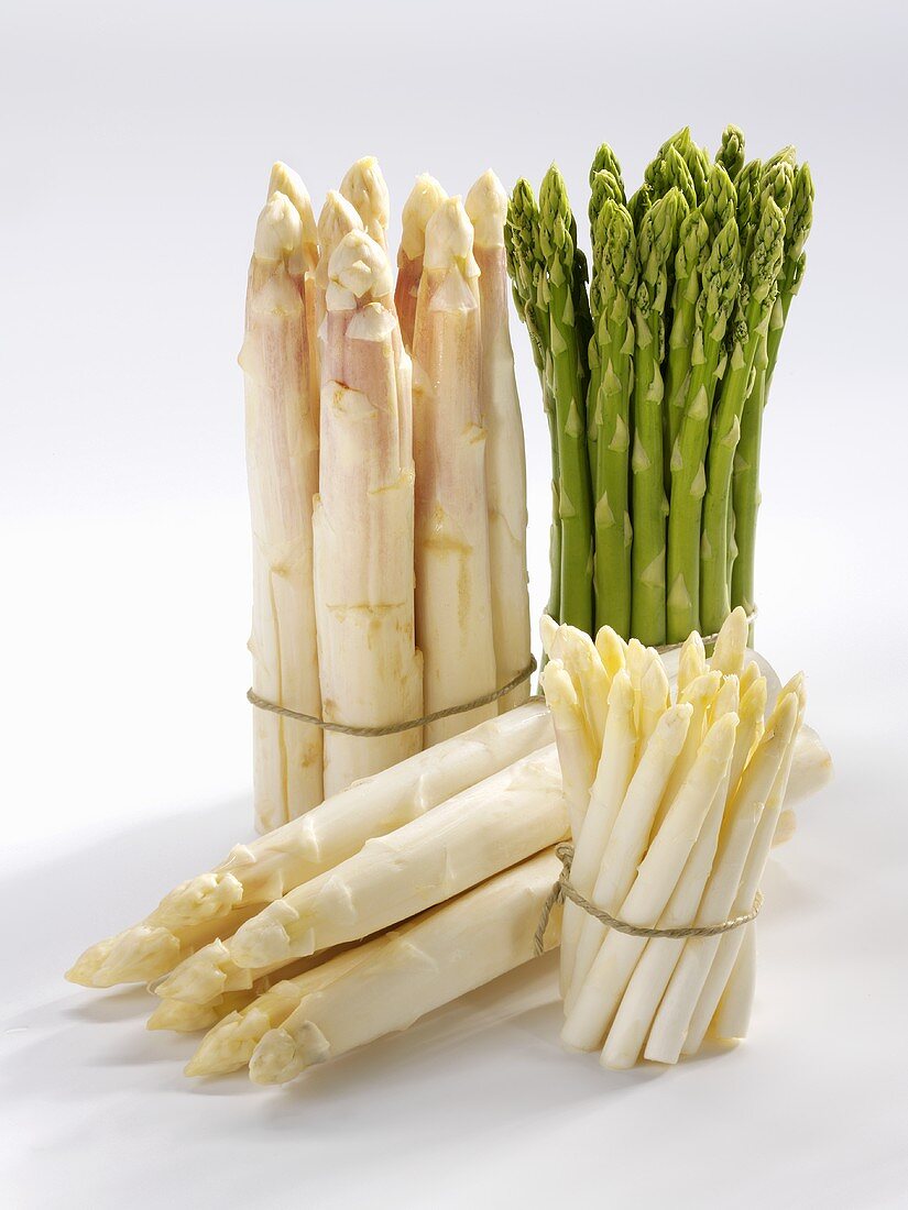 Four types of asparagus in bundles