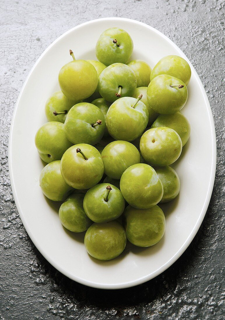 Greengages in a dish