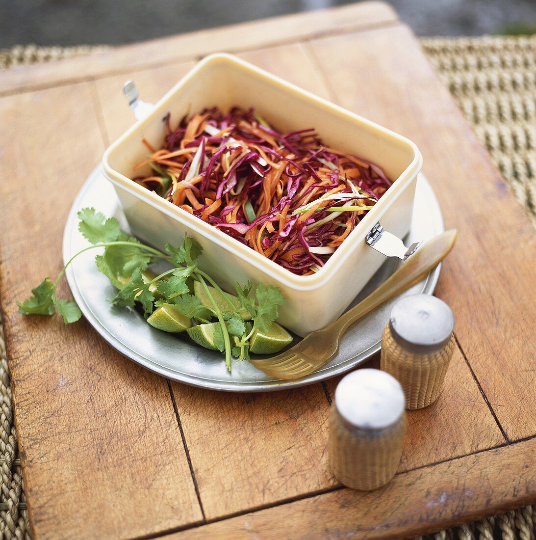 Carrot and red cabbage salad for a picnic