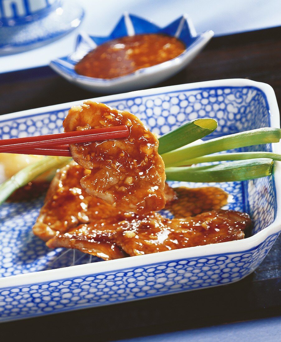Pork in teriyaki marinade with ginger