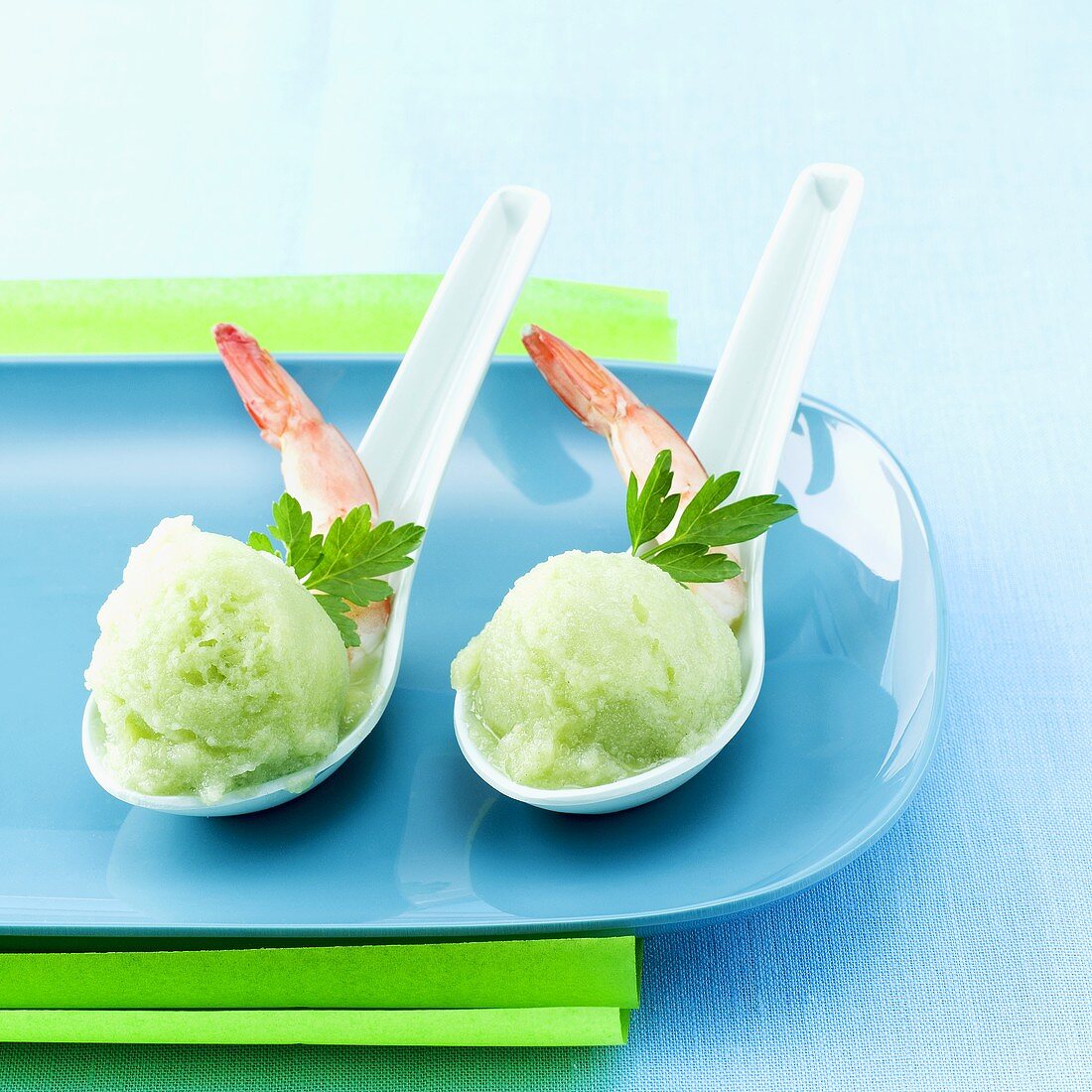 Cucumber and wasabi sorbet with shrimp tails