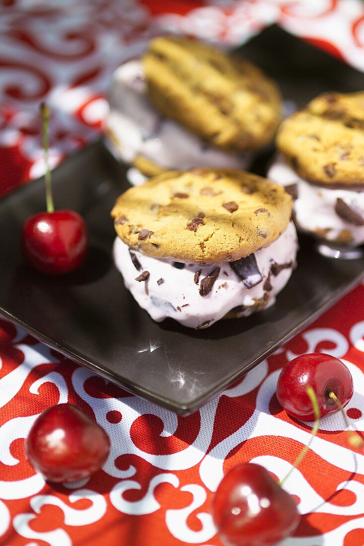 Ice cream sandwiches in biscuits
