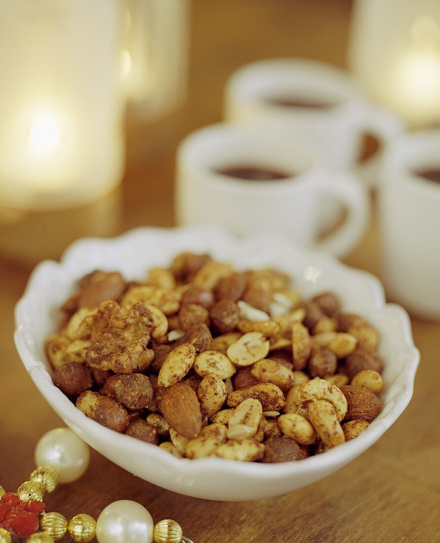 Spiced nuts in a dish