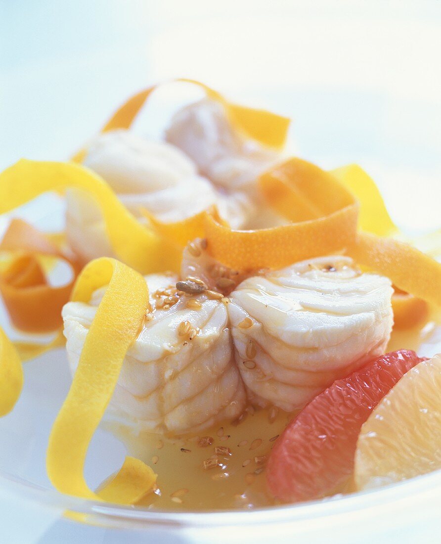 Steamed monkfish with citrus fruit