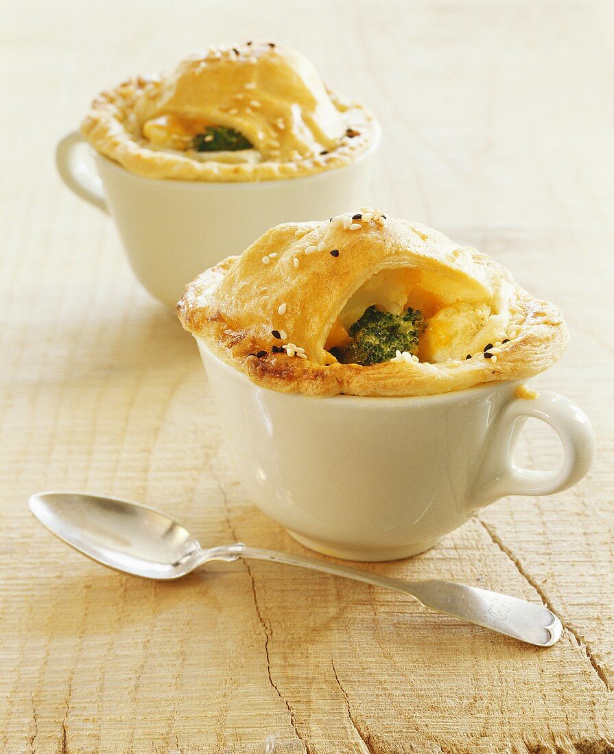 Cheese and vegetable ragout under puff pastry crust