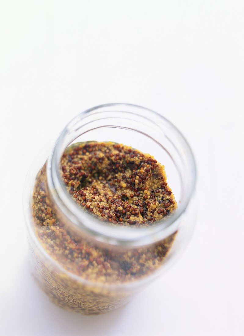 Coarse-grain mustard in a jar