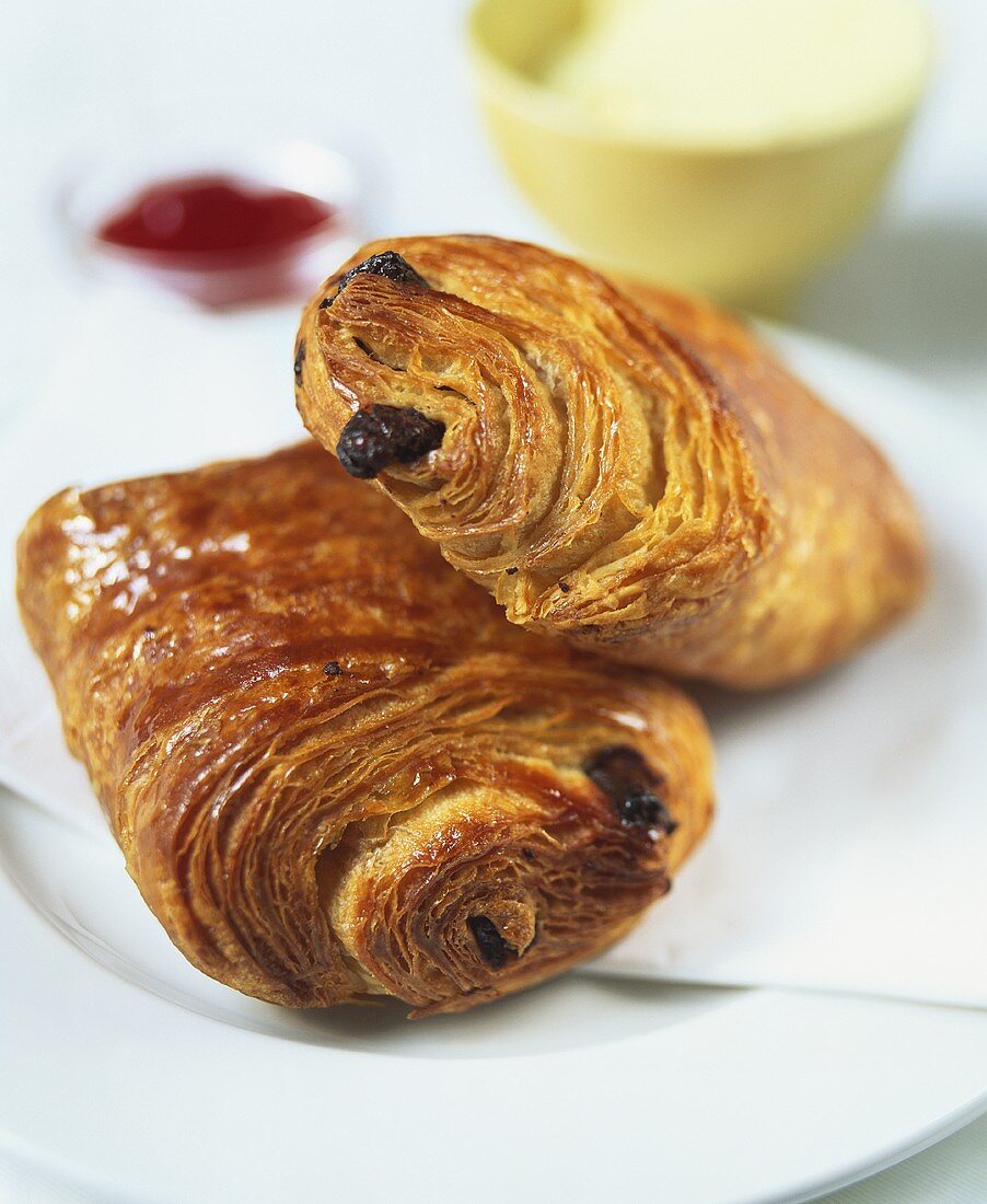 Two chocolate croissants