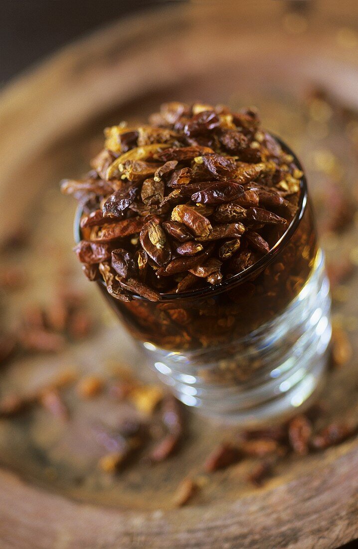 Dried chillies in a glass