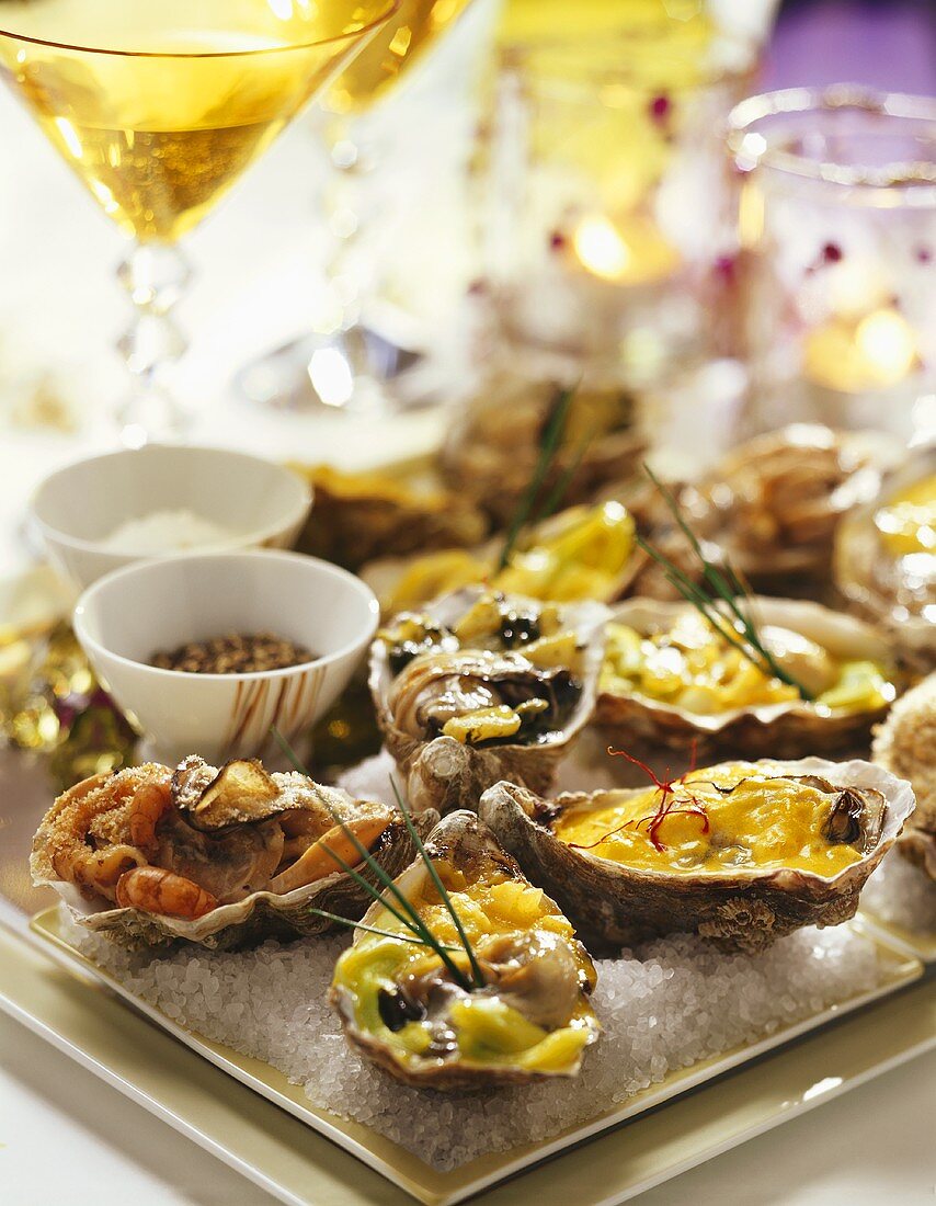 Oysters prepared in various ways