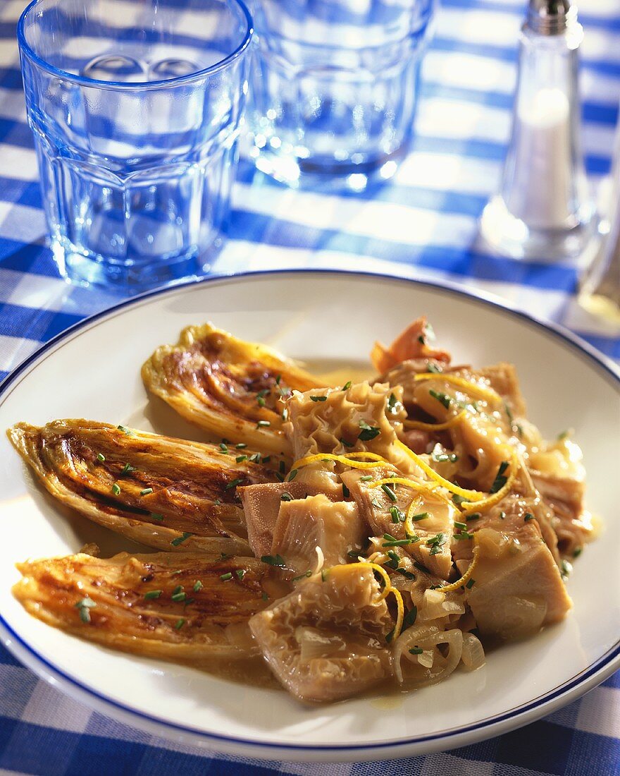 Tripe in beer sauce with chicory
