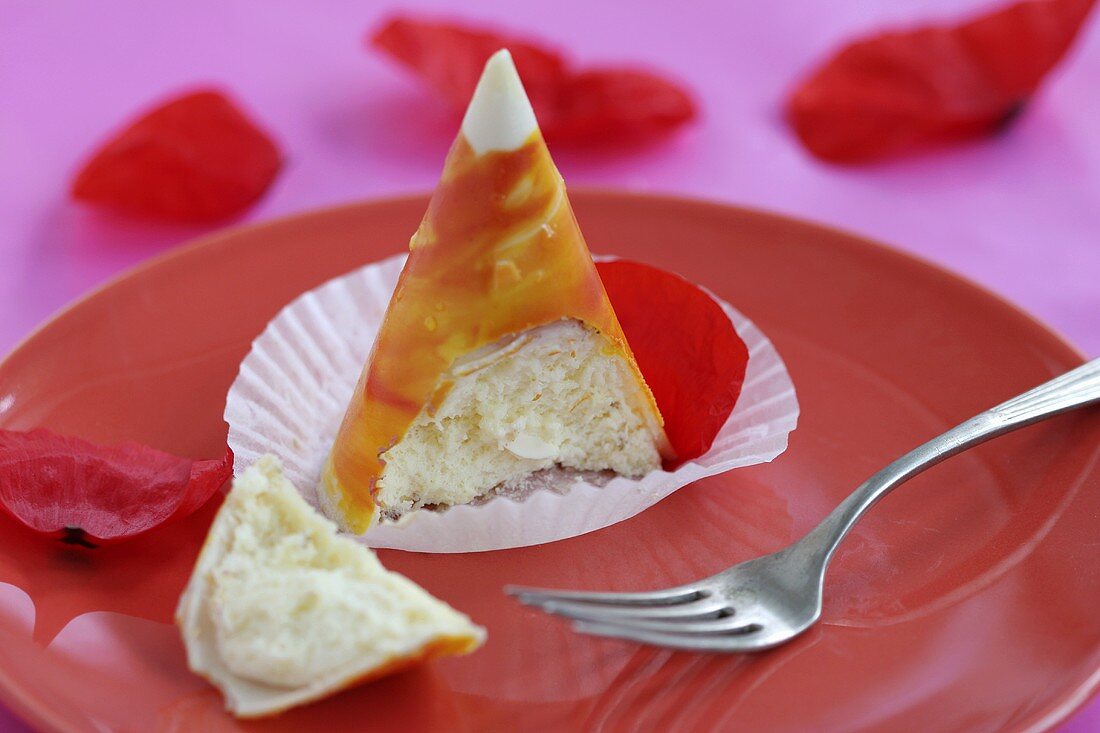 Chocolate pyramid with poppy petals