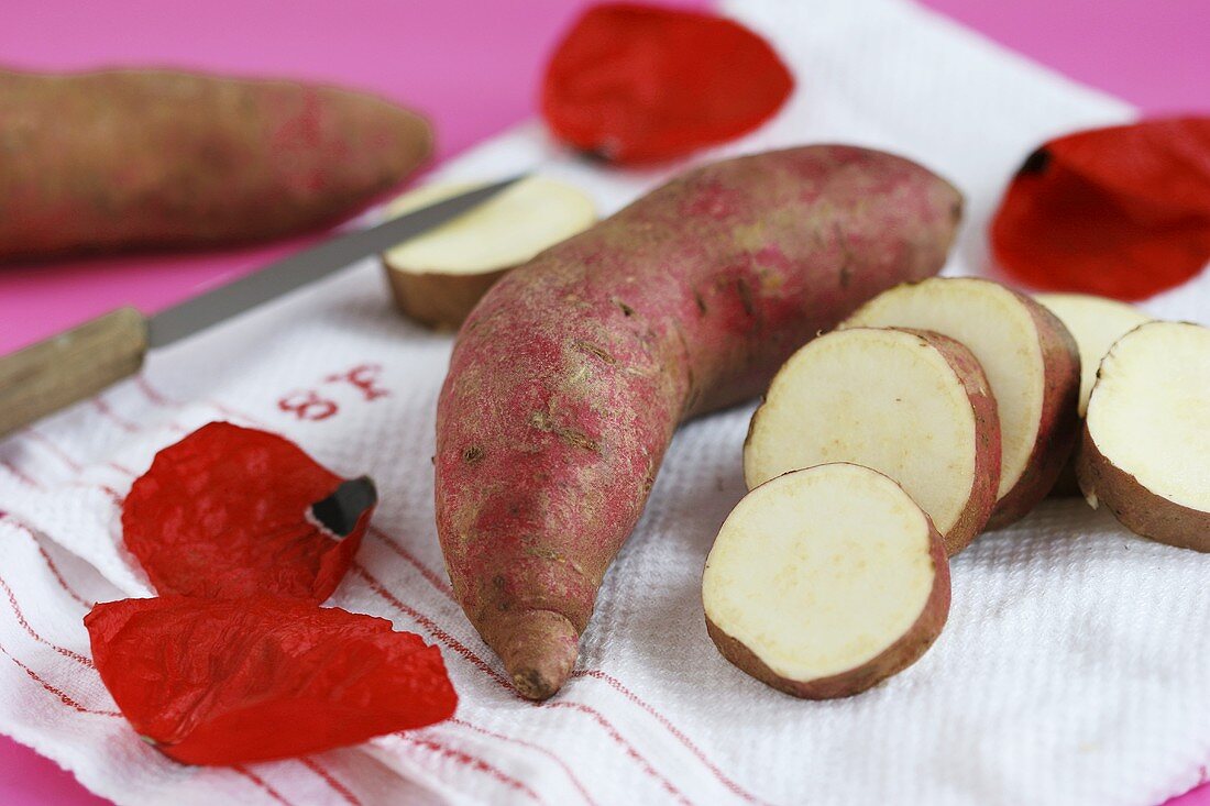 Sweet potatoes and poppy petals