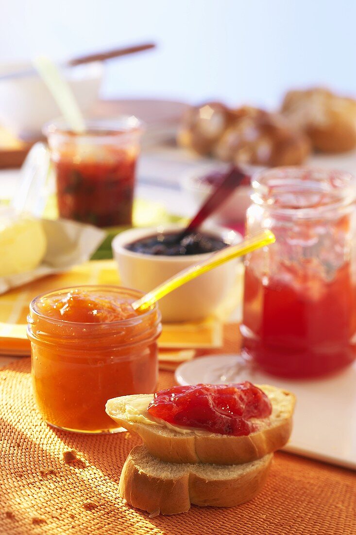 Still life with various types of jam