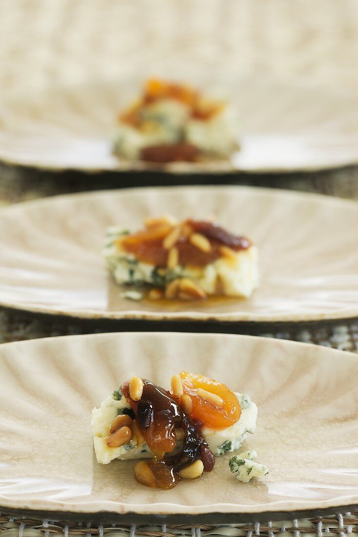 Blue cheese with apricot chutney and pine nuts