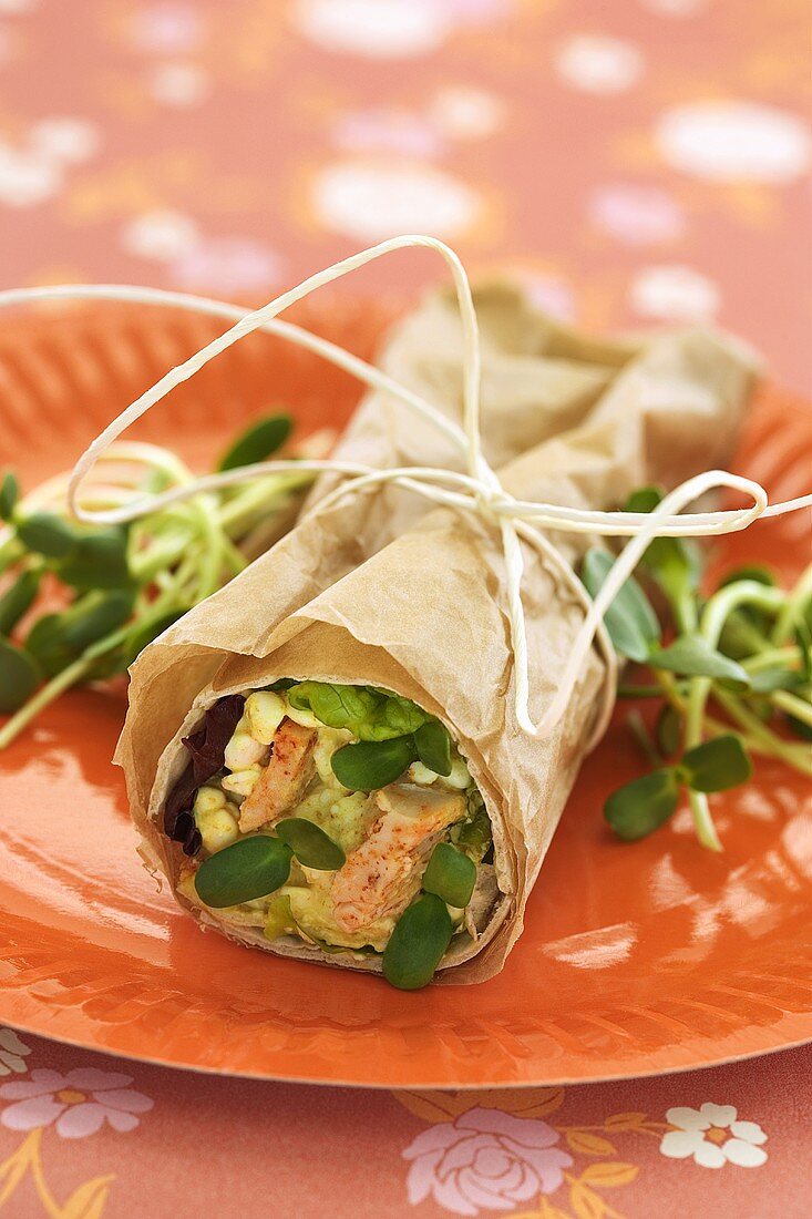 Chicken roll with cottage cheese and sunflower sprouts