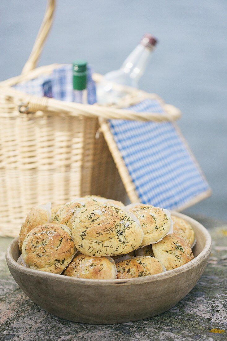 Dill cheese rolls and picnic basket