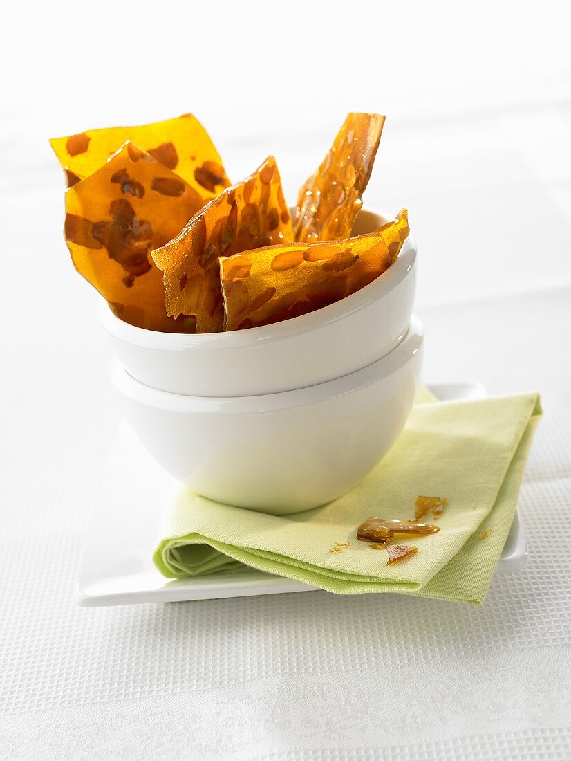 Almond caramel in stacked bowls