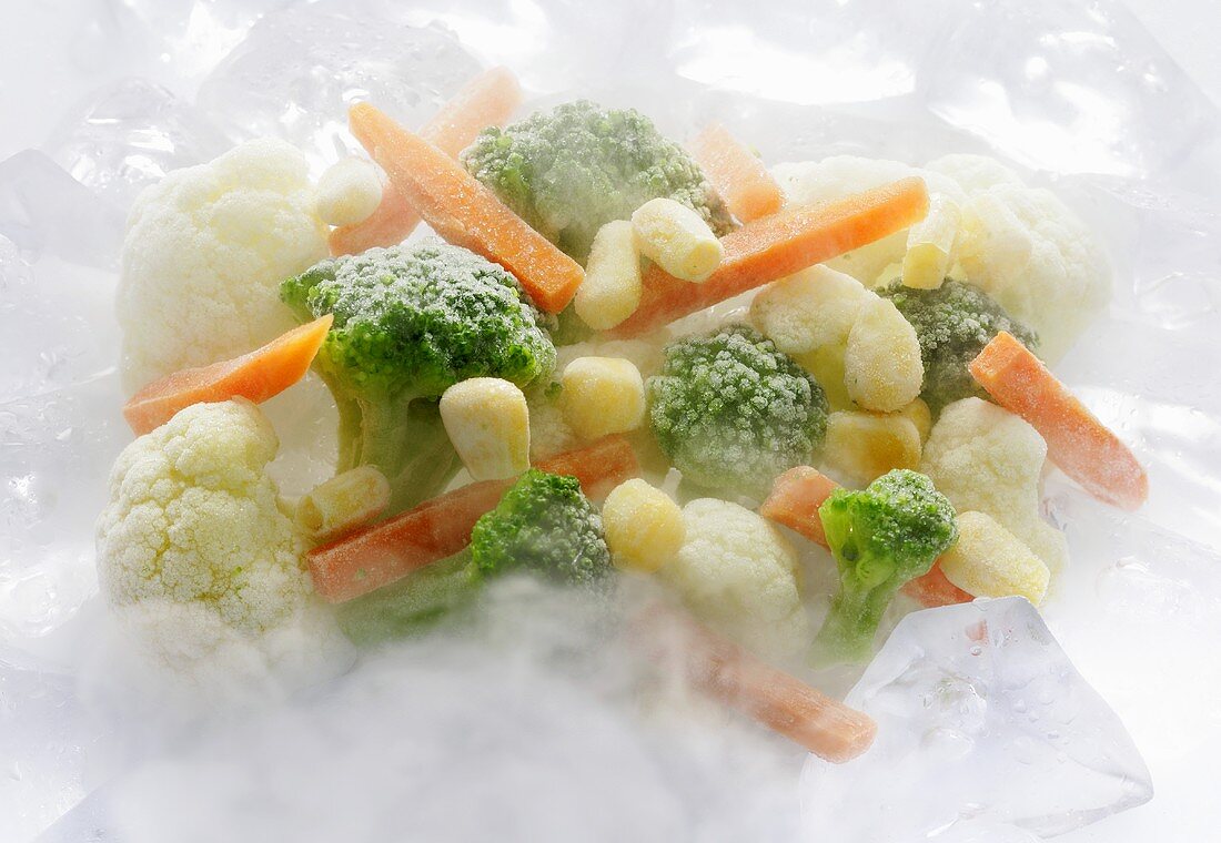 Frozen mixed vegetables in mist