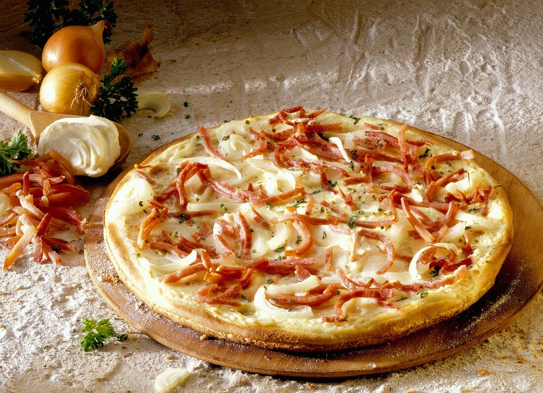 Alsatian flammekueche (bacon and onion tart)