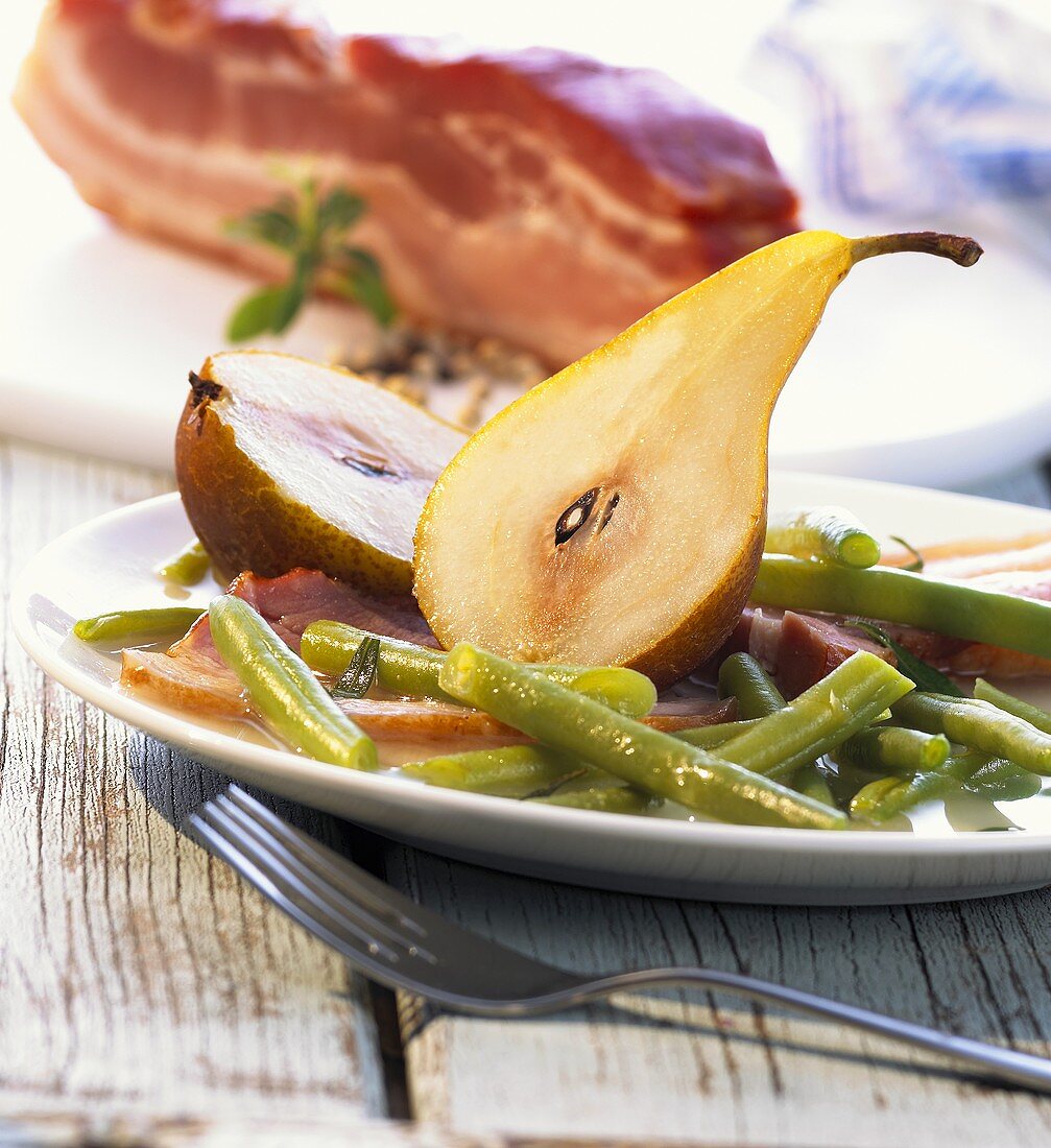 Pear, beans and bacon