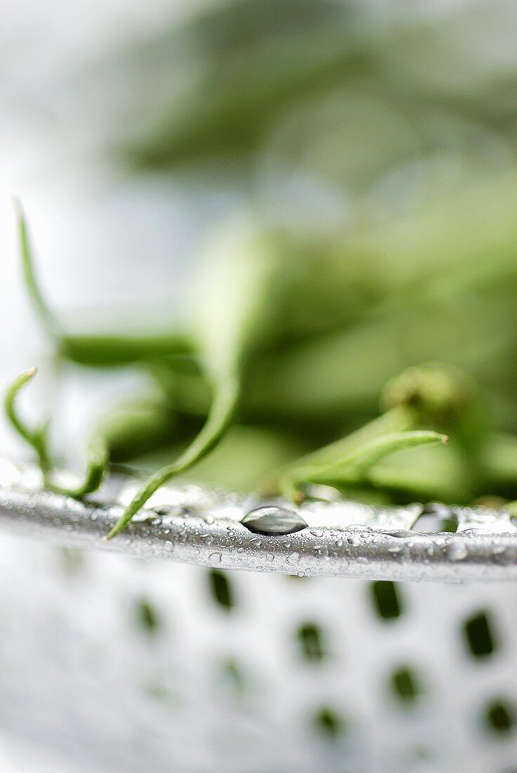 Green beans in a sieve