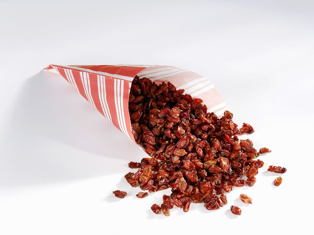 Dried barberries in a paper bag