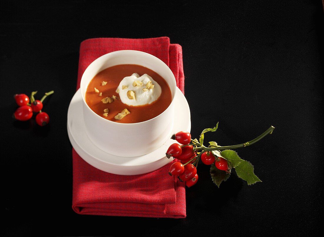 Rose hip soup with chopped almonds