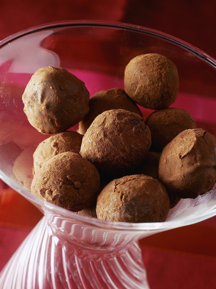 Chocolate truffles in a glass bowl