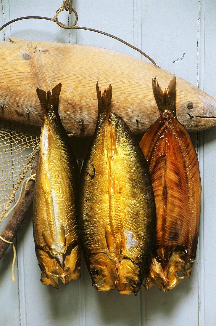Three kippers (cold-smoked herrings, UK)